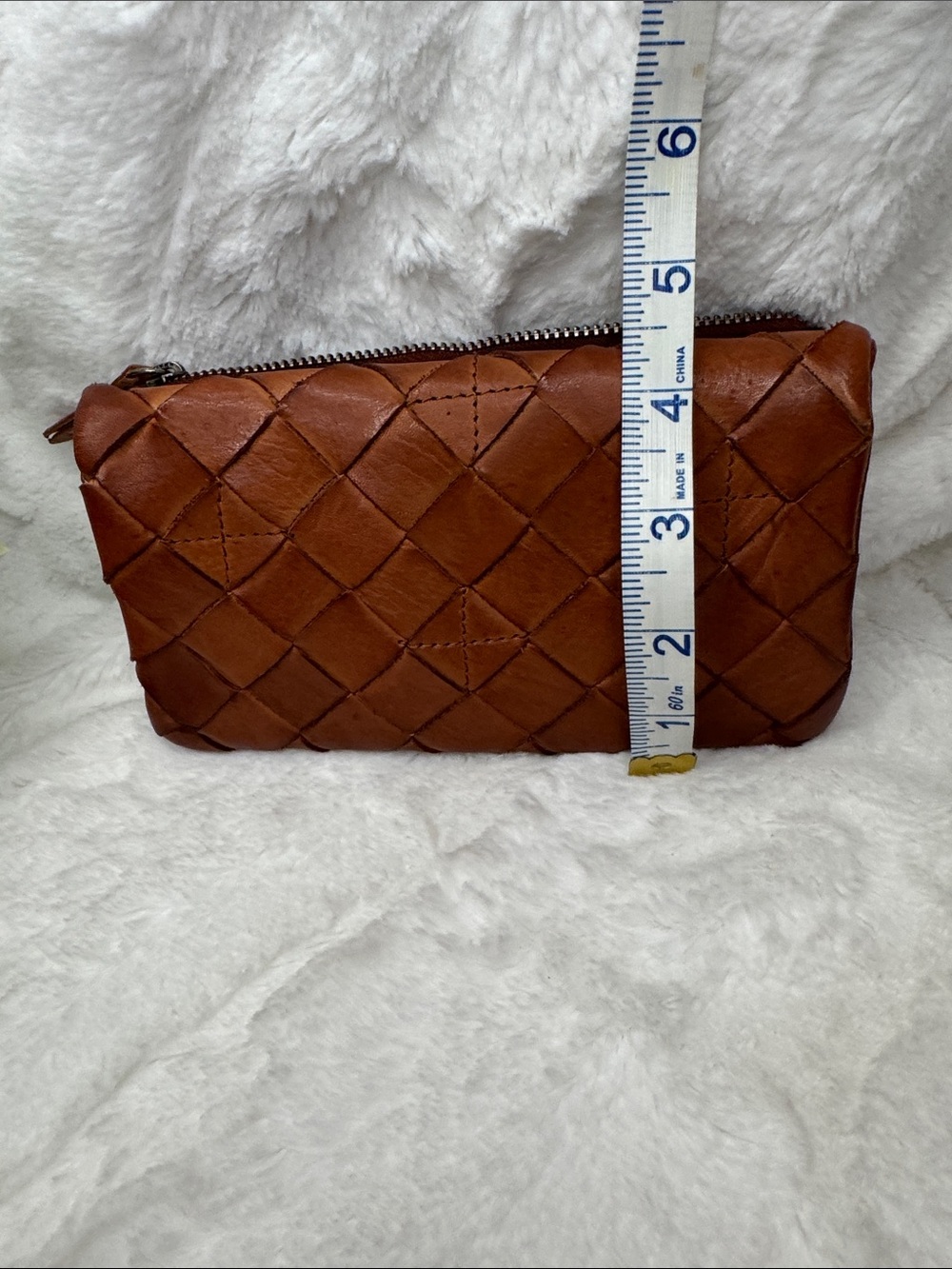 Handwoven Leather Clutch Wristlet in Cognac - Picture 6 of 7